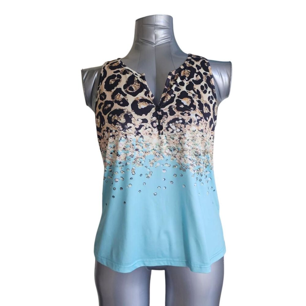 Women's Royal Blue Leopard Print Halter Tank Top Size L